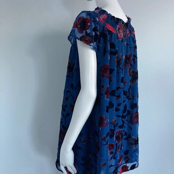 Flocked Chiffon Dress by En Creme, Navy Chiffon Smocked Dress - Picture 4 of 10